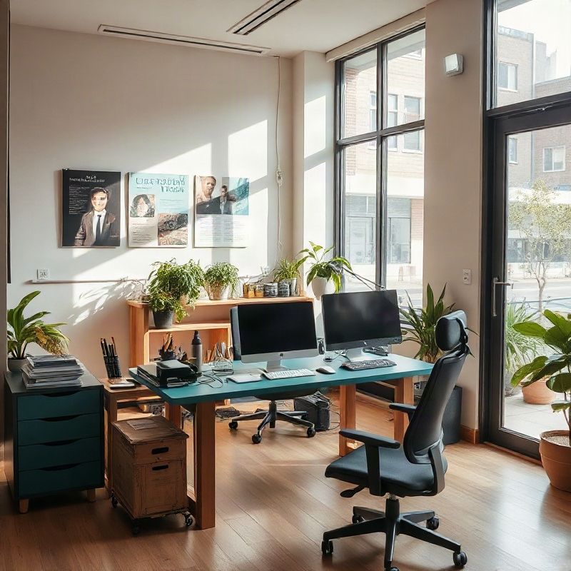 Interior organizado de espaço de trabalho local em Porto Alegre